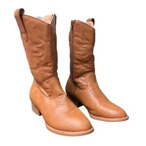 Josmo Womens Size 6.5 Brown Faux Leather Cowboy Western 1.5" Block Heel Boots